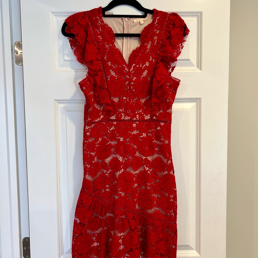 Vici Red Lace Midi Dress